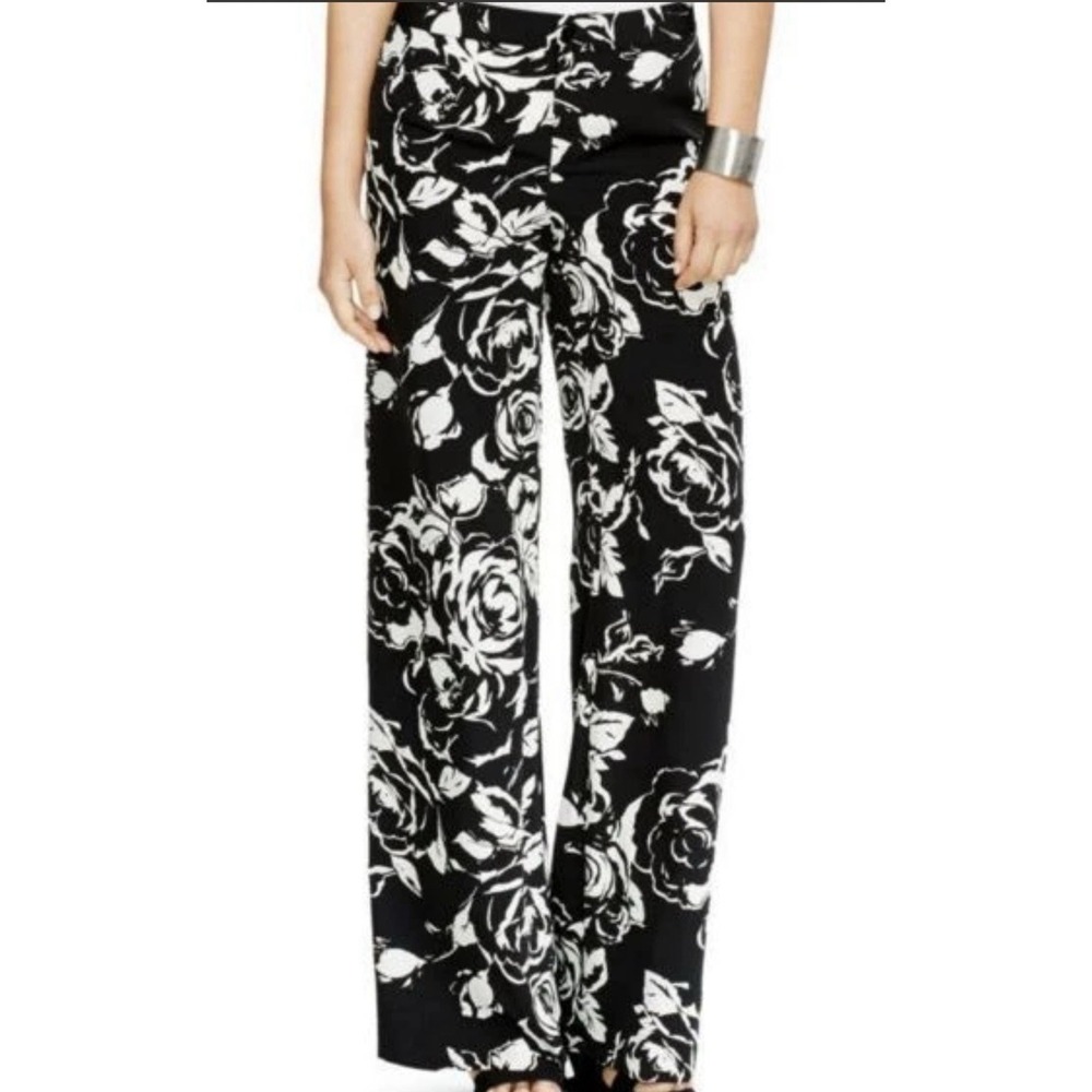 Ralph Lauren Black & White Floral Wide-Leg Jumpsuit Pants